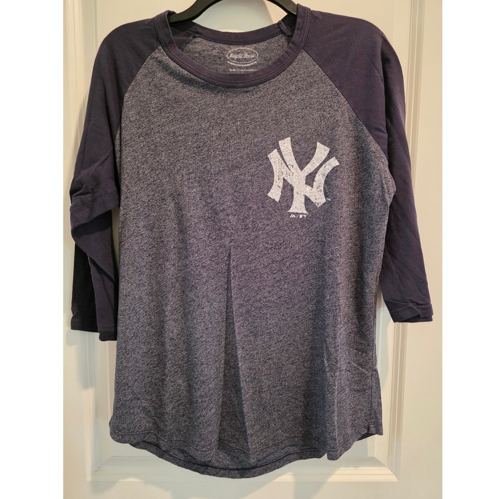 Men's XL Majestic Threads NY Yankees Aaron Judge 99 Raglan 3/4 Sleeve Shirt Navy